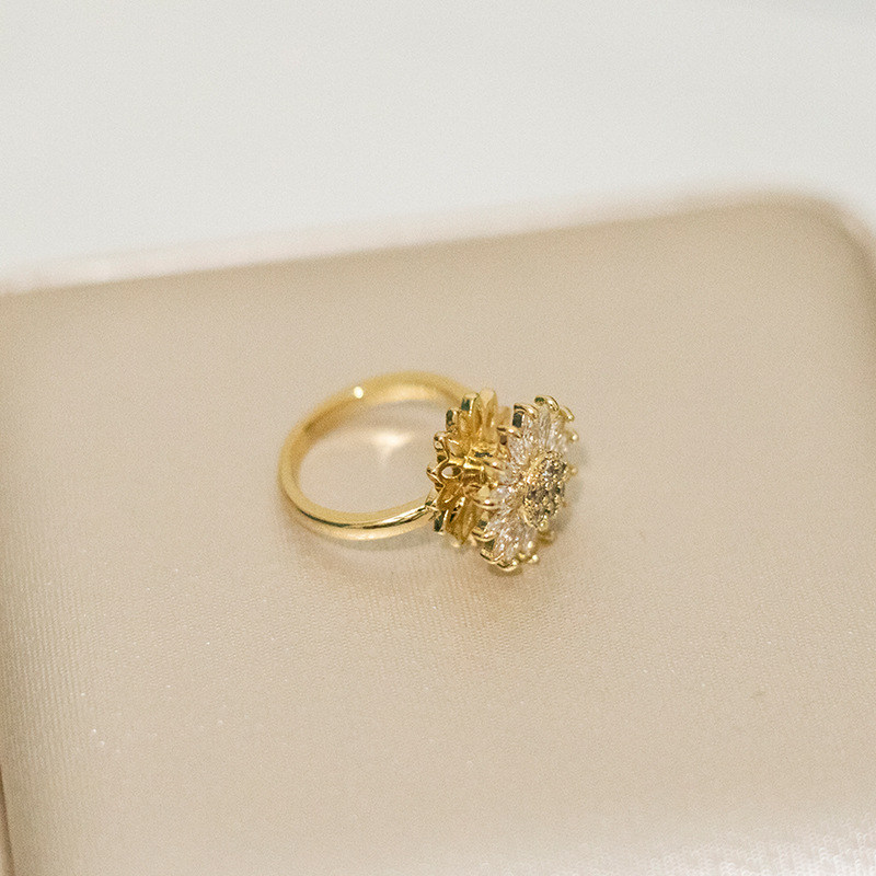 Rotatable Sunflower Rings Anti Stress Anxiety Fidget Adjustable Open Rings